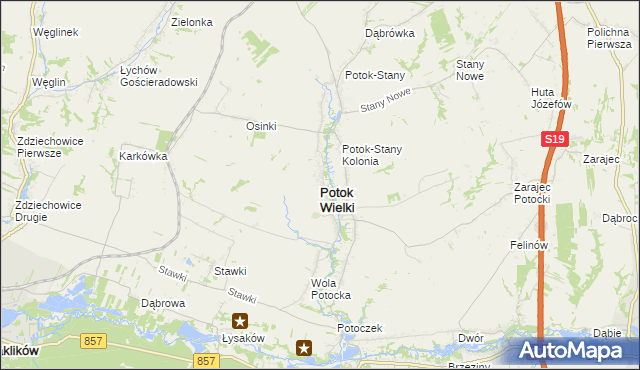 mapa Potok Wielki powiat janowski, Potok Wielki powiat janowski na mapie Targeo