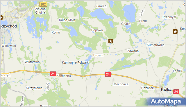 mapa Prusim gmina Kwilcz, Prusim gmina Kwilcz na mapie Targeo