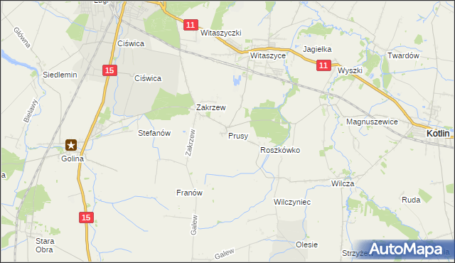 mapa Prusy gmina Jarocin, Prusy gmina Jarocin na mapie Targeo