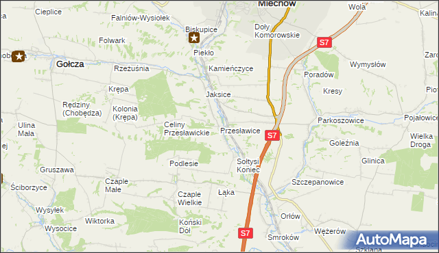 mapa Przesławice gmina Miechów, Przesławice gmina Miechów na mapie Targeo