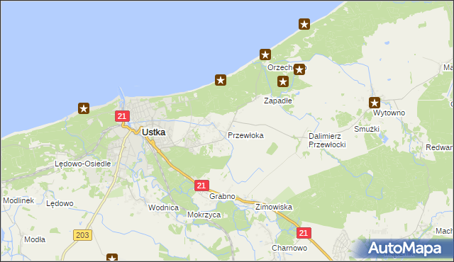 mapa Przewłoka gmina Ustka, Przewłoka gmina Ustka na mapie Targeo