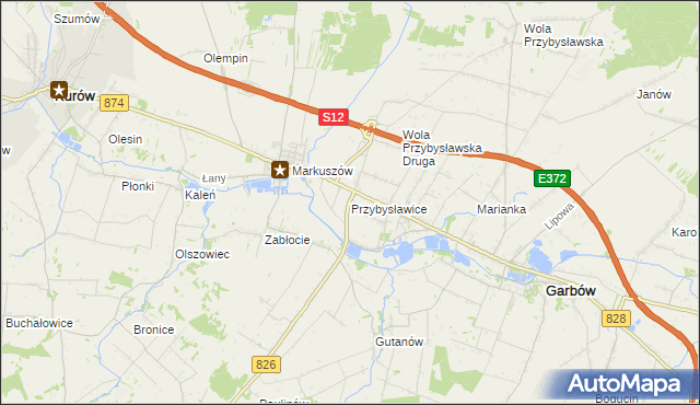 mapa Przybysławice gmina Garbów, Przybysławice gmina Garbów na mapie Targeo