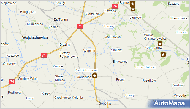 mapa Przybysławice gmina Ożarów, Przybysławice gmina Ożarów na mapie Targeo