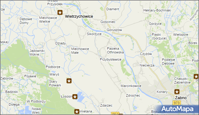 mapa Przybysławice gmina Radłów, Przybysławice gmina Radłów na mapie Targeo