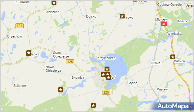 mapa Przyjezierze gmina Moryń, Przyjezierze gmina Moryń na mapie Targeo