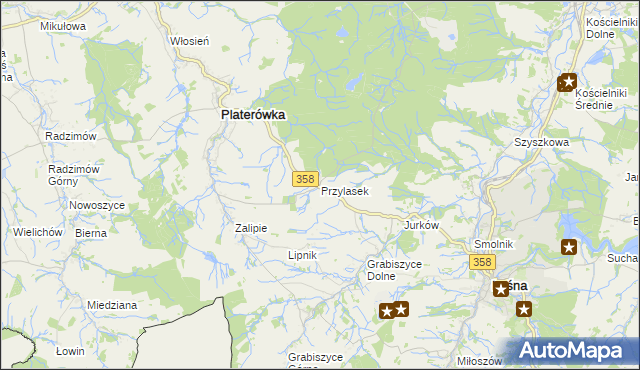 mapa Przylasek gmina Platerówka, Przylasek gmina Platerówka na mapie Targeo