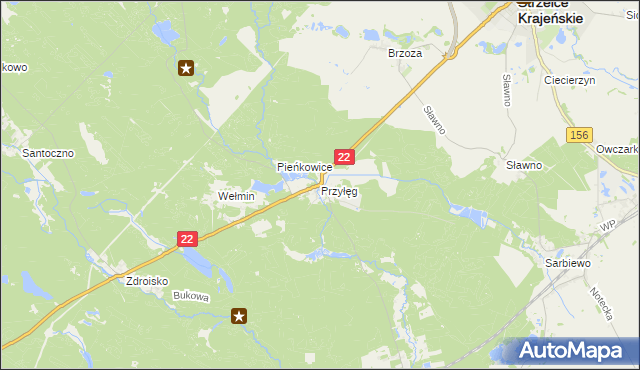 mapa Przyłęg gmina Strzelce Krajeńskie, Przyłęg gmina Strzelce Krajeńskie na mapie Targeo