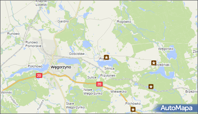 mapa Przytoń gmina Węgorzyno, Przytoń gmina Węgorzyno na mapie Targeo