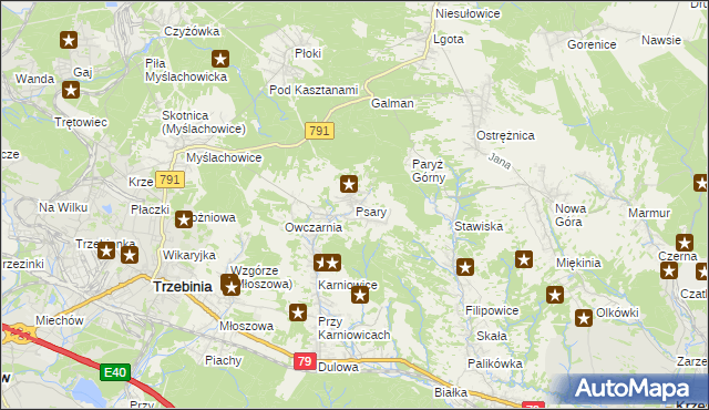mapa Psary gmina Trzebinia, Psary gmina Trzebinia na mapie Targeo