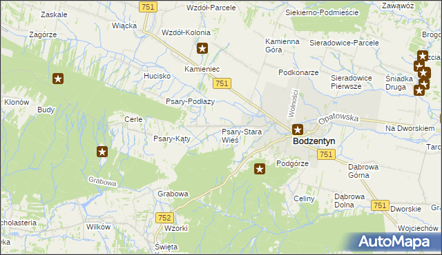 mapa Psary-Stara Wieś gmina Bodzentyn, Psary-Stara Wieś gmina Bodzentyn na mapie Targeo