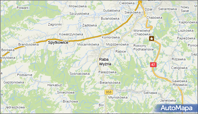 mapa Raba Wyżna, Raba Wyżna na mapie Targeo