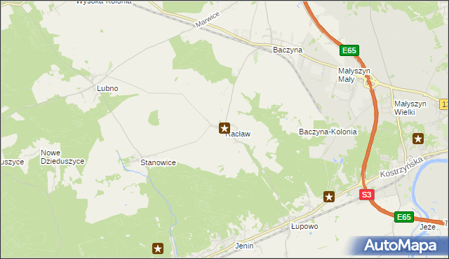 mapa Racław gmina Bogdaniec, Racław gmina Bogdaniec na mapie Targeo