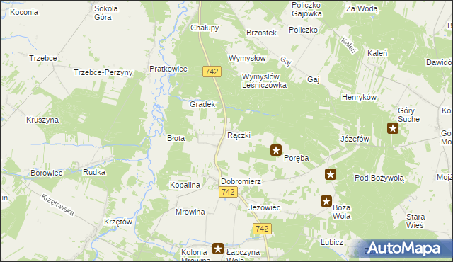 mapa Rączki gmina Kluczewsko, Rączki gmina Kluczewsko na mapie Targeo