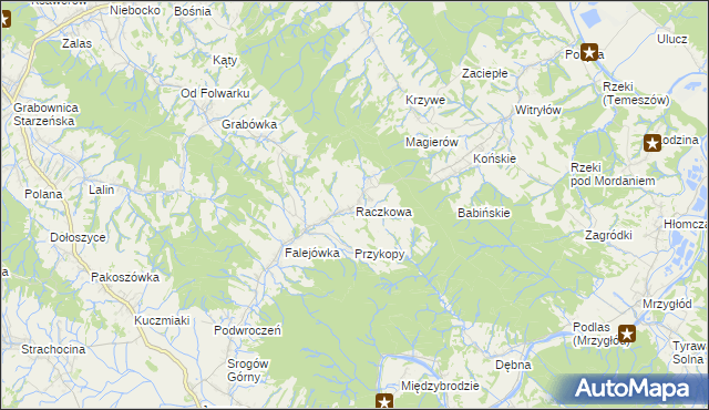 mapa Raczkowa gmina Sanok, Raczkowa gmina Sanok na mapie Targeo