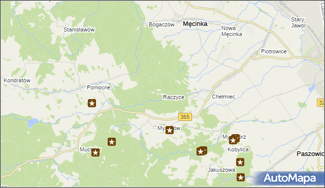 mapa Raczyce gmina Męcinka, Raczyce gmina Męcinka na mapie Targeo