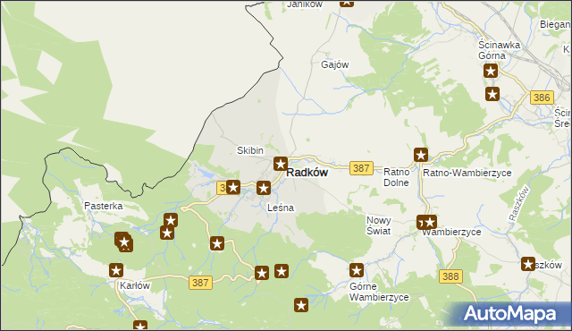 mapa Radków powiat kłodzki, Radków powiat kłodzki na mapie Targeo