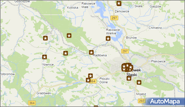 mapa Radłówka gmina Lwówek Śląski, Radłówka gmina Lwówek Śląski na mapie Targeo