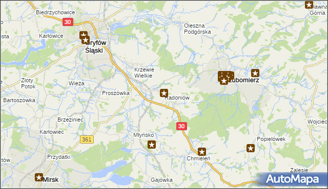 mapa Radoniów, Radoniów na mapie Targeo