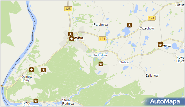 mapa Radostów gmina Cedynia, Radostów gmina Cedynia na mapie Targeo