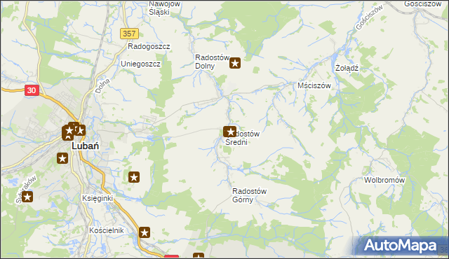 mapa Radostów Średni, Radostów Średni na mapie Targeo