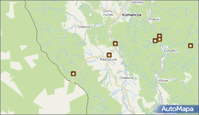 mapa Radoszyce gmina Komańcza, Radoszyce gmina Komańcza na mapie Targeo