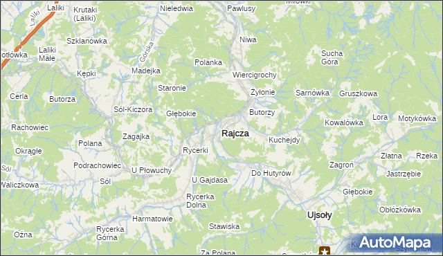 mapa Rajcza, Rajcza na mapie Targeo