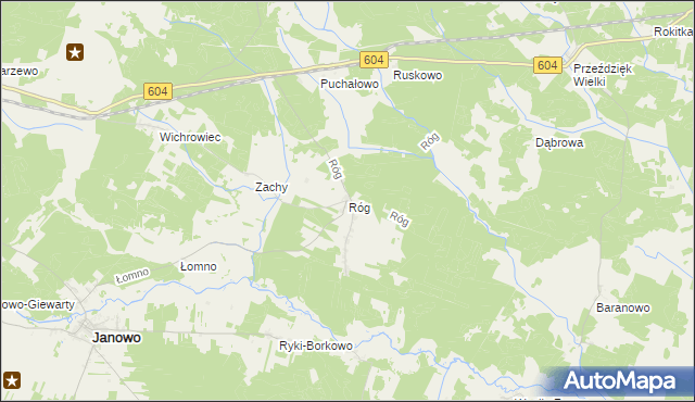 mapa Róg gmina Janowo, Róg gmina Janowo na mapie Targeo