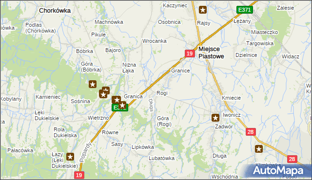 mapa Rogi gmina Miejsce Piastowe, Rogi gmina Miejsce Piastowe na mapie Targeo