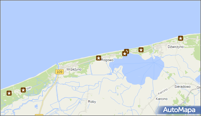 mapa Rogowo gmina Trzebiatów, Rogowo gmina Trzebiatów na mapie Targeo