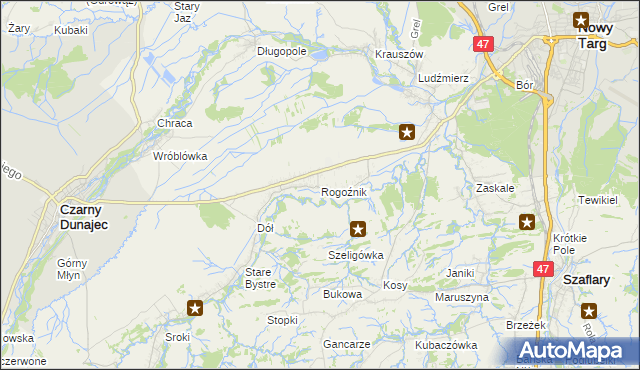 mapa Rogoźnik gmina Nowy Targ, Rogoźnik gmina Nowy Targ na mapie Targeo