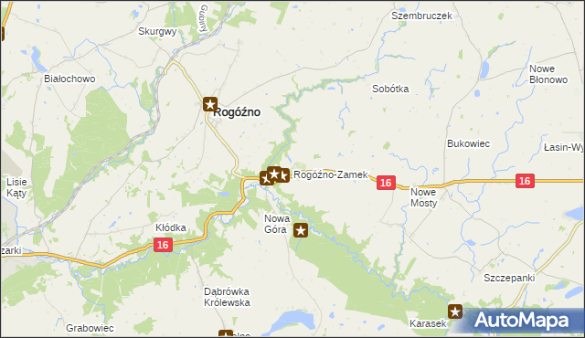 mapa Rogóźno-Zamek, Rogóźno-Zamek na mapie Targeo