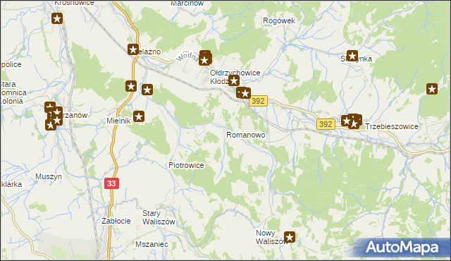 mapa Romanowo gmina Kłodzko, Romanowo gmina Kłodzko na mapie Targeo