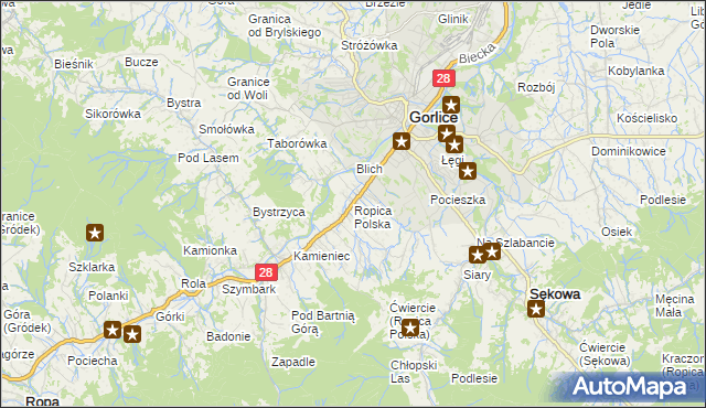 mapa Ropica Polska, Ropica Polska na mapie Targeo