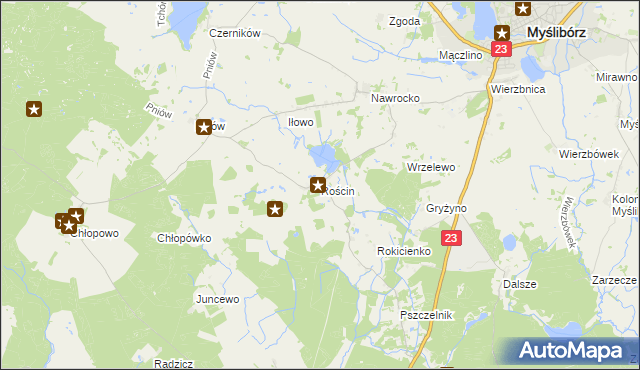 mapa Rościn gmina Myślibórz, Rościn gmina Myślibórz na mapie Targeo