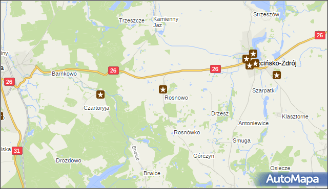 mapa Rosnowo gmina Trzcińsko-Zdrój, Rosnowo gmina Trzcińsko-Zdrój na mapie Targeo