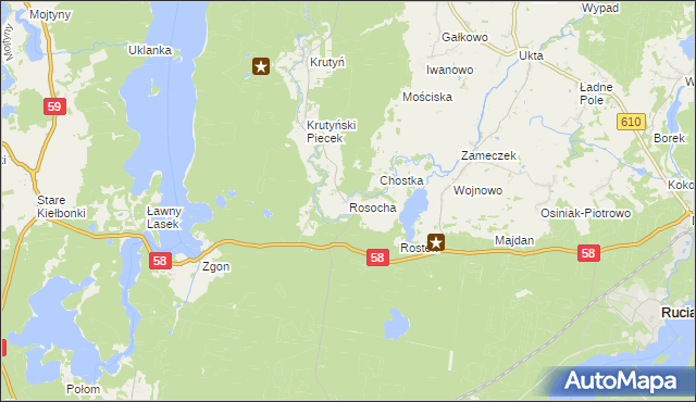 mapa Rosocha gmina Piecki, Rosocha gmina Piecki na mapie Targeo