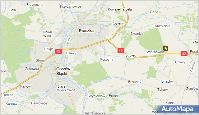 mapa Rosochy gmina Praszka, Rosochy gmina Praszka na mapie Targeo