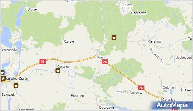 mapa Rów gmina Myślibórz, Rów gmina Myślibórz na mapie Targeo