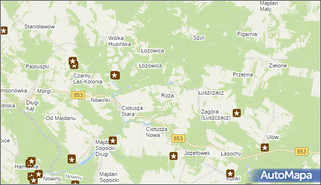 mapa Róża gmina Susiec, Róża gmina Susiec na mapie Targeo