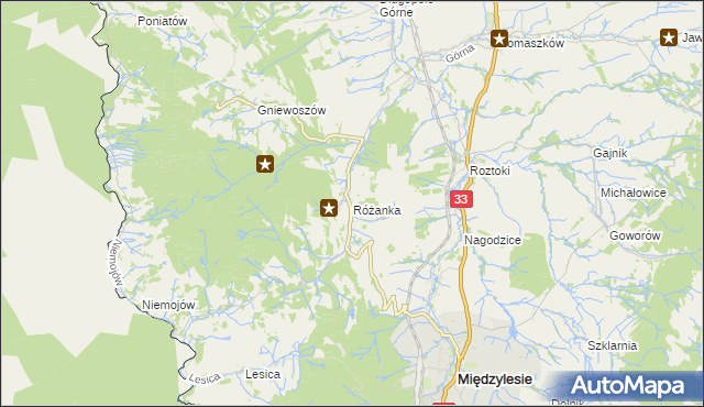 mapa Różanka gmina Międzylesie, Różanka gmina Międzylesie na mapie Targeo