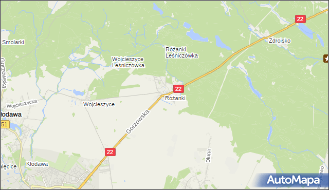 mapa Różanki gmina Kłodawa, Różanki gmina Kłodawa na mapie Targeo