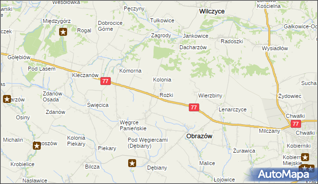 mapa Rożki gmina Obrazów, Rożki gmina Obrazów na mapie Targeo