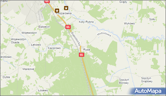 mapa Ruda gmina Grajewo, Ruda gmina Grajewo na mapie Targeo