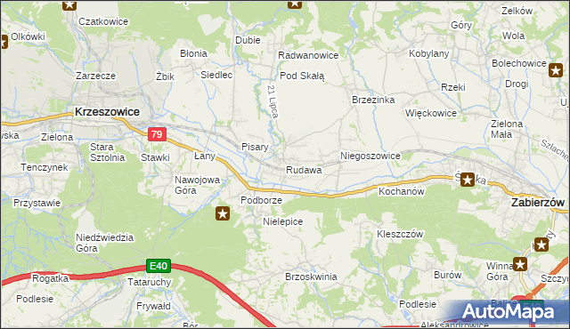 mapa Rudawa gmina Zabierzów, Rudawa gmina Zabierzów na mapie Targeo