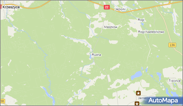 mapa Rudna gmina Krzeszyce, Rudna gmina Krzeszyce na mapie Targeo