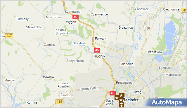 mapa Rudnik powiat raciborski, Rudnik powiat raciborski na mapie Targeo