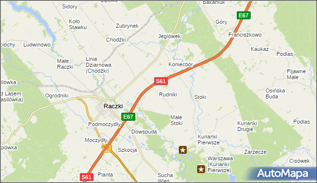 mapa Rudniki gmina Raczki, Rudniki gmina Raczki na mapie Targeo