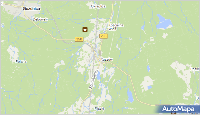 mapa Ruszów gmina Węgliniec, Ruszów gmina Węgliniec na mapie Targeo