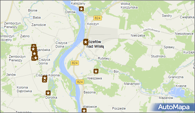 mapa Rybitwy gmina Józefów nad Wisłą, Rybitwy gmina Józefów nad Wisłą na mapie Targeo