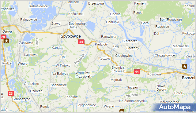 mapa Ryczów gmina Spytkowice, Ryczów gmina Spytkowice na mapie Targeo